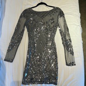 Gray Sequin Long Sleeve Dress